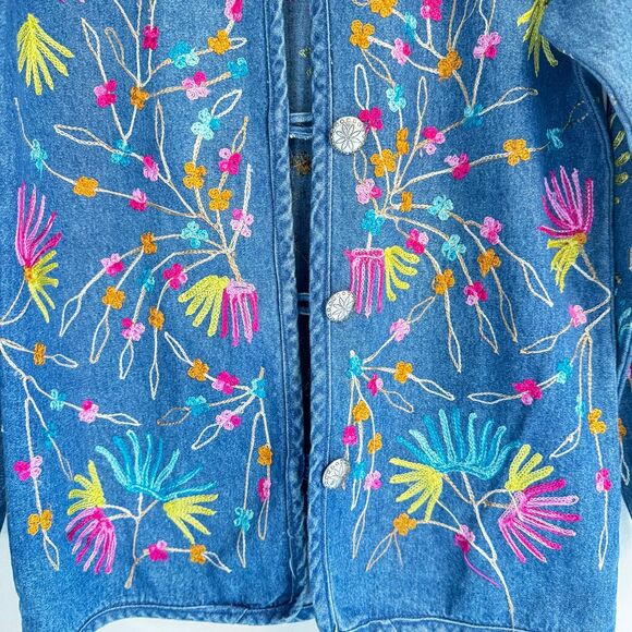 Vintage Floral Embroidered Light Denim Jacket Size Small Festival Boho Western - Picture 4 of 8